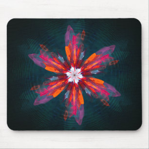 Tapis De Souris Flore Mandala Flowers Orange Red Blue Abstract