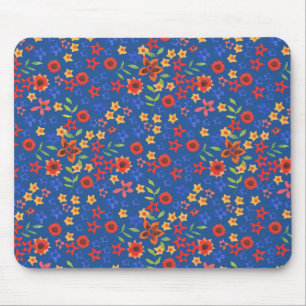 Tapis De Souris Flore rétro chic imprimé sur Mousepad bleu