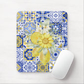 Tapis De Souris Flores de mosaïque en bleu et jaune (Avec souris)
