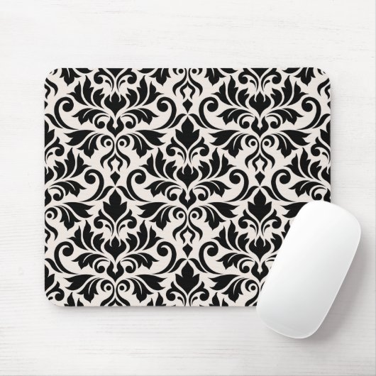 Tapis De Souris Flourish Damask Pattern Black on Cream (Avec souris)