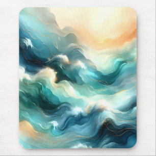 Tapis De Souris Flux d'océan doré Vagues abstraites
