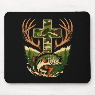 Tapis De Souris Foi Camo Chasse Pêche Croix Pêcheur à la ligne