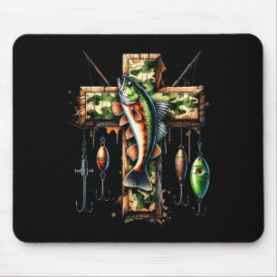 Tapis De Souris Foi de la pêche Camo Cross Christian Fisherman Hun