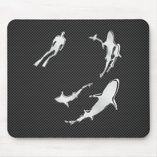 Tapis De Souris Foie Chrome avec requins sur fibre de carbone (Devant)