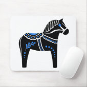 Tapis De Souris Folk noir/blanc/bleu Dala cheval, Folk Friesian (Avec souris)