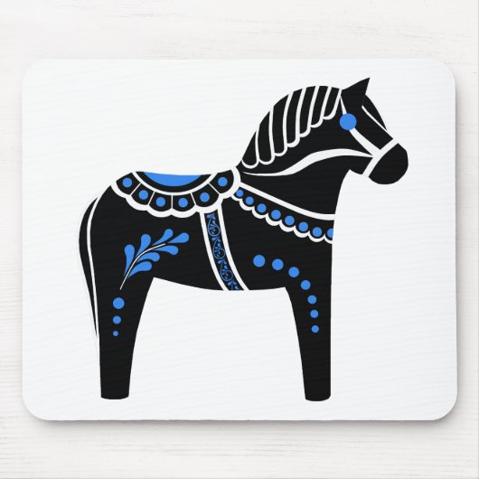 Tapis De Souris Folk noir/blanc/bleu Dala cheval, Folk Friesian (Devant)