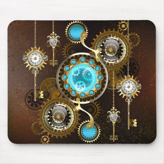 Tapis De Souris Fond rouillé Steampunk avec verres turquoise (Devant)