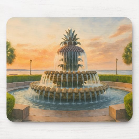 Tapis De Souris Fontaine d'ananas de Charleston Aquarelle (Devant)
