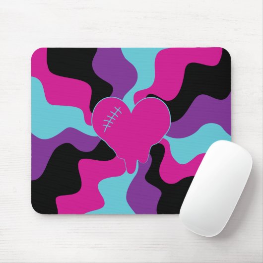 Tapis De Souris Fonte cardiaque - rose, violet, bleu et noir (Avec souris)