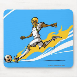Tapis De Souris Footballeur donnant un coup de pied un ballon de