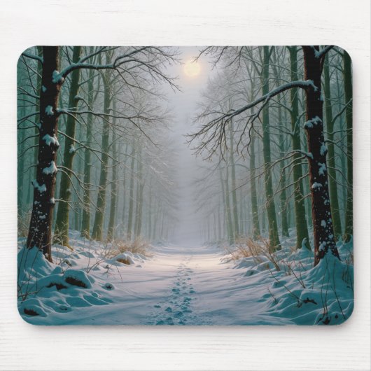Tapis De Souris Footprints In a Snowy Forest Lit By Moonlight (Devant)