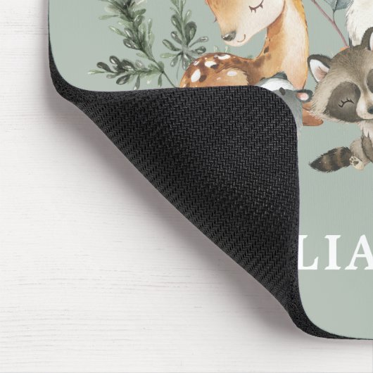 Tapis De Souris Forêt boisée mignonne Animaux de verdure Monogramm (Coin)