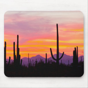 Tapis De Souris Forêt de cactus saguaro au coucher du soleil