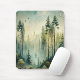 Tapis De Souris Forêt de résineux brumeuse