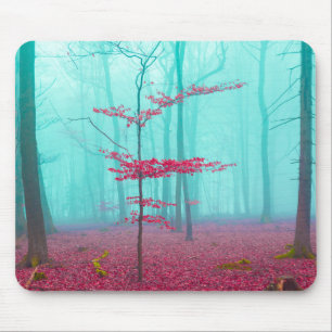 Tapis De Souris Forêt mystique en rouge et turquoise