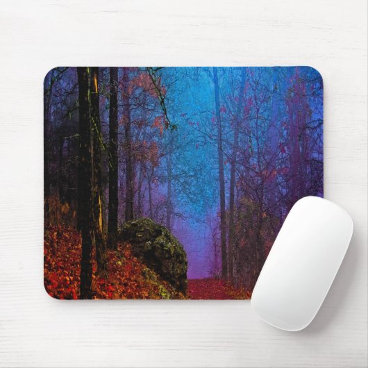 Tapis De Souris Forêt peinte automne pourpre brouillard (Avec souris)