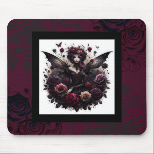 Tapis De Souris Forêt sombre gothique fée florale roses bordeaux