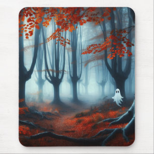 Tapis De Souris Forêts éffrayantes d'automne avec un fantôme