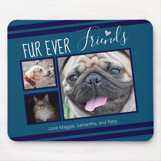 Tapis De Souris Forever Friends Pet Photo Collage Bleu (Devant)
