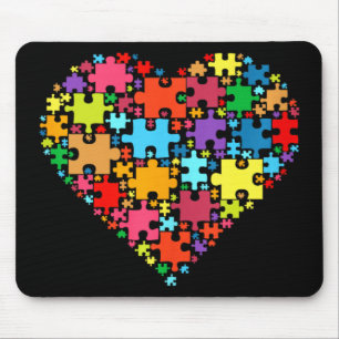 Tapis De Souris Forme des Coeurs d'Amour colorés - Puzzle Autisme