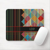 Tapis De Souris Formes de triangle rayées avec initiales sur fond  (Avec souris)