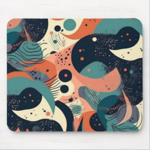 Tapis De Souris Formes organiques abstraites Navy Coral Turquoise