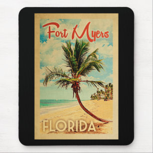 Tapis De Souris Fort Myers Florida Palm Tree Beach Vintage voyage