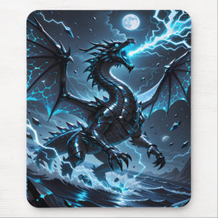 Tapis De Souris Foudre Bleue Dragon Noir Tempête Fantastique Jeu