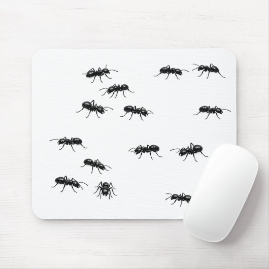 Tapis De Souris Fourmis noires sur fond blanc (Avec souris)