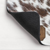 Tapis De Souris Fourrure de vache Brown et blanche et Cuir (Coin)