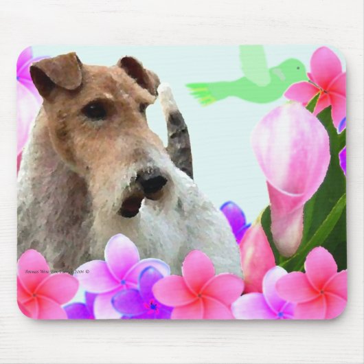 Tapis De Souris Fox Terrier et fleurs de fil (Devant)