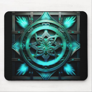 Tapis De Souris Fractale de style mandala bleu arctique dans un ca