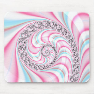 Tapis De Souris Fractale en spirale de bonbon pastel bleu rose