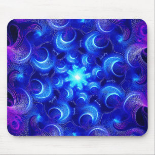 Tapis De Souris Fractales Bleus de Lune Croissante