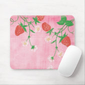 Tapis De Souris Fraise et Fleurs sur rose (Avec souris)