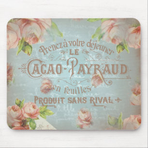Tapis De Souris Français bleu de typo de rose vintage chic minable
