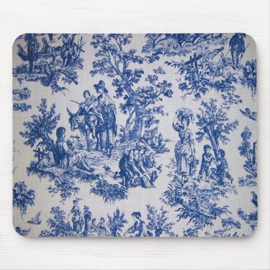 Tapis De Souris Française toile de jouy bleu et blanc élégant (Devant)