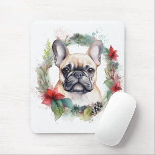 Tapis De Souris French Bulldog Christmas Wreath Festive Pup