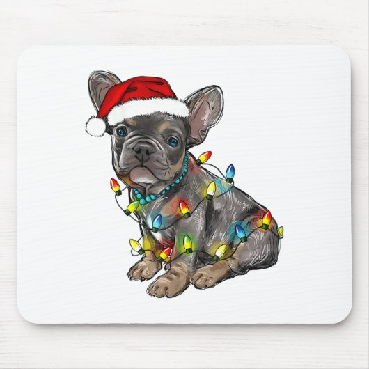 Tapis De Souris French Bulldog Dog Christmas Lights Santa Xmas Pet (Devant)