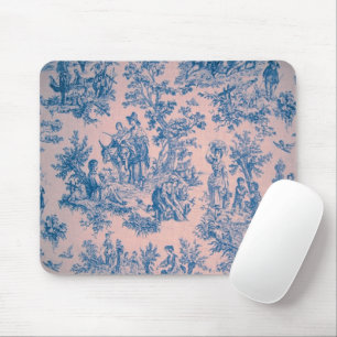 Tapis De Souris French toile de jouy rose et bleu élégant