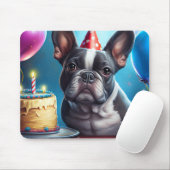 Tapis De Souris Frenchie Birthday Bash : Un mignon Bulldog françai (Avec souris)