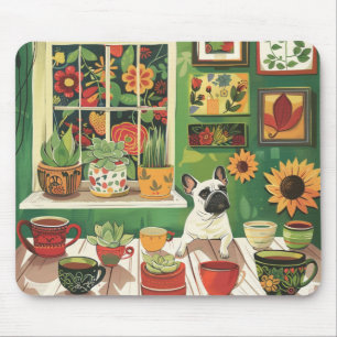 Tapis De Souris Frenchie dans le salon de thé Boho Garden