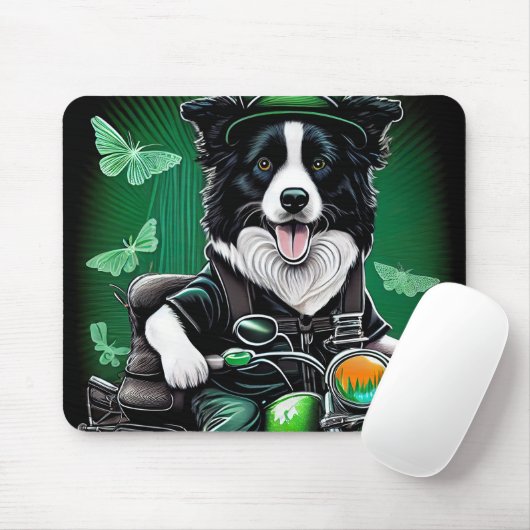 Tapis De Souris Frontière Collie Chien Conduite Vélo St. Patrick's (Avec souris)