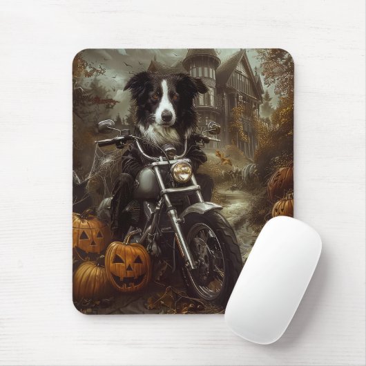 Tapis De Souris Frontière Collie équitation Moto Halloween Effraya (Avec souris)