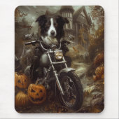 Tapis De Souris Frontière Collie équitation Moto Halloween Effraya (Devant)