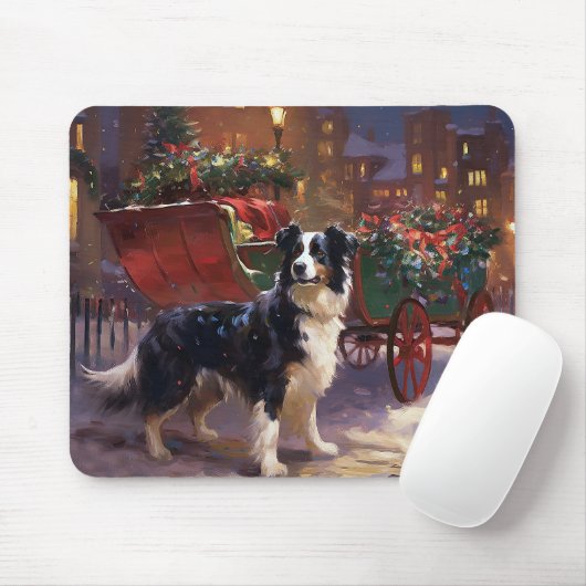 Tapis De Souris Frontière Collie Festive de Noël (Avec souris)