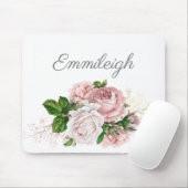 Tapis De Souris Fuchsia Aquarelle Florale Blanche Script (Avec souris)