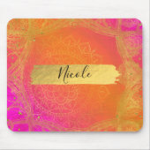Tapis De Souris Fuchsia Pink Orange & Gold Indian Mandala Glam (Devant)