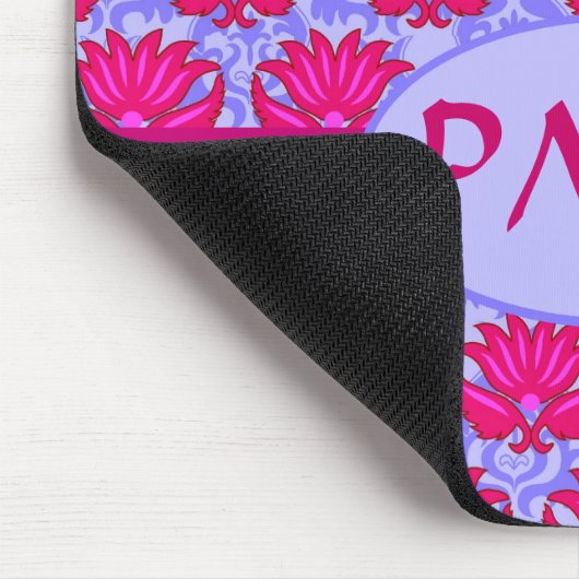 Tapis De Souris Fuchsia rose violet Art Nouveau Damask Monogramme (Coin)