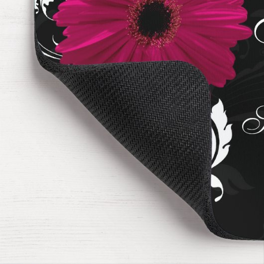 Tapis De Souris Fuchsia Scroll Gerbera Daisy avec noir et blanc (Coin)